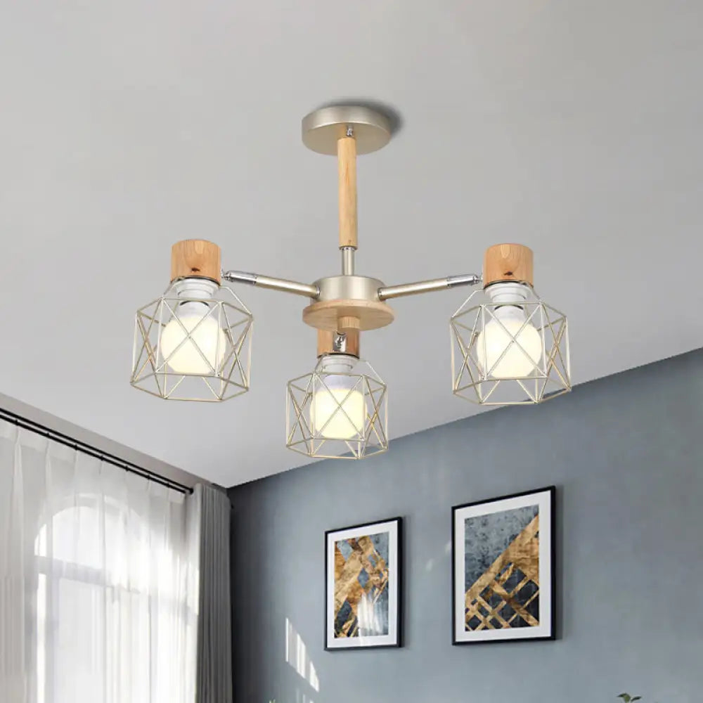 Nordic Iron Cage Semi - Flush Lamp With 3/6/8 - Head Black/Green/Gold Pendant Lighting For Ceiling