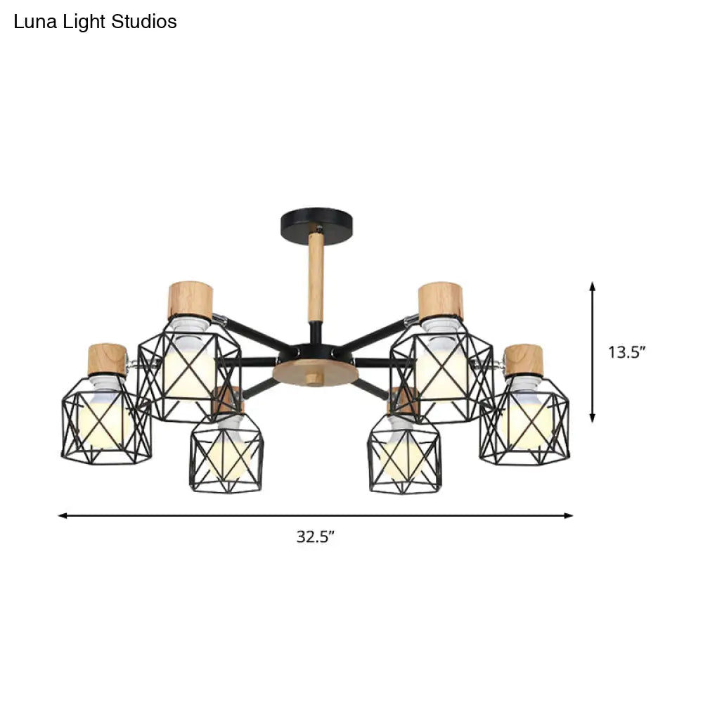 Nordic Iron Cage Semi - Flush Lamp With 3/6/8 - Head Black/Green/Gold Pendant Lighting For Ceiling