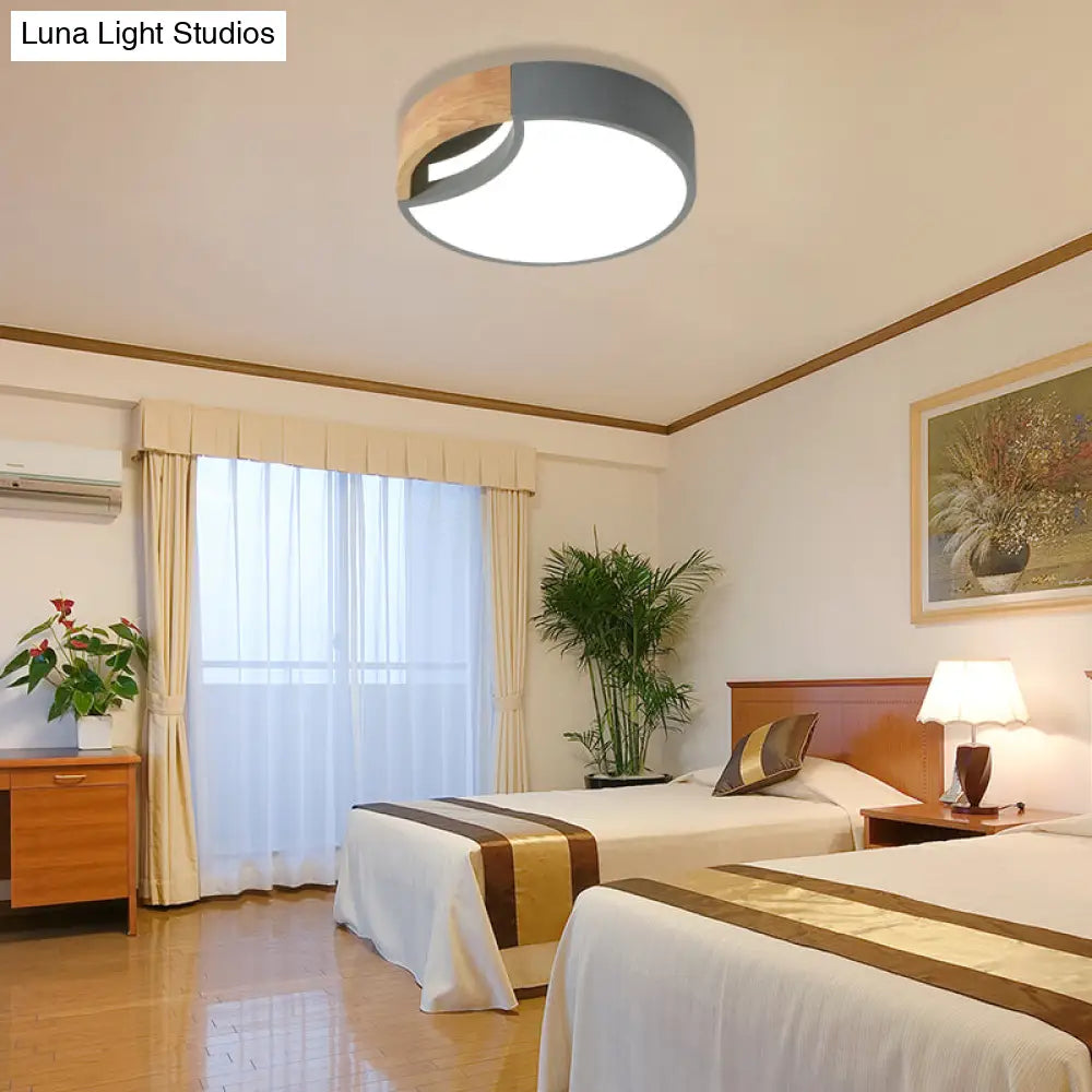 Nordic Iron Grey/White/Green Led Ceiling Light With Wood Grip - 12’/16’/19.5’ Wide