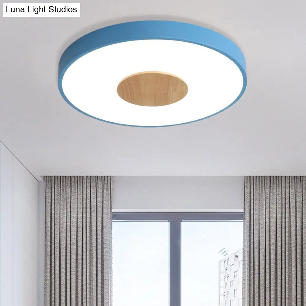 Nordic Iron Round Flush Mount Ceiling Light - 1 Head Pink/Blue/White Lighting Fixture For Bedroom