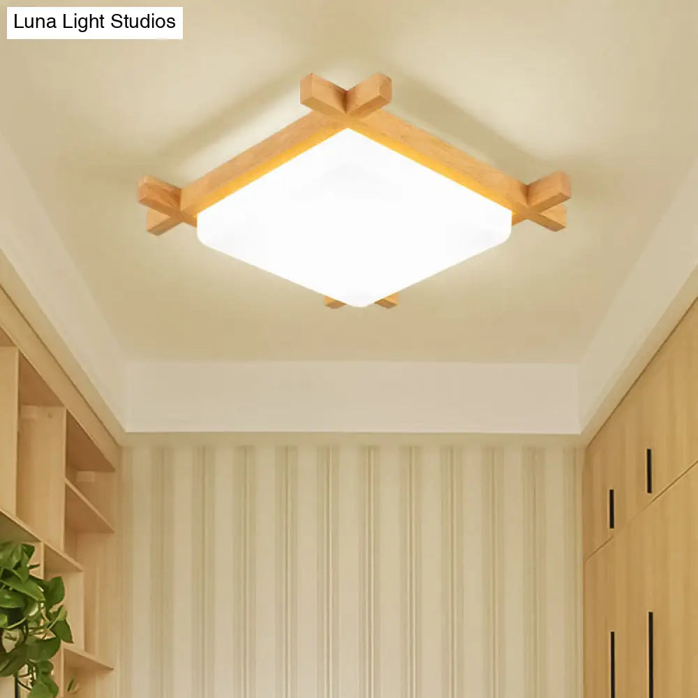 Nordic Led Acrylic Ceiling Lamp: Wood Chessboard Flush Mount Light Fixture (15’/16.5’/20.5’)