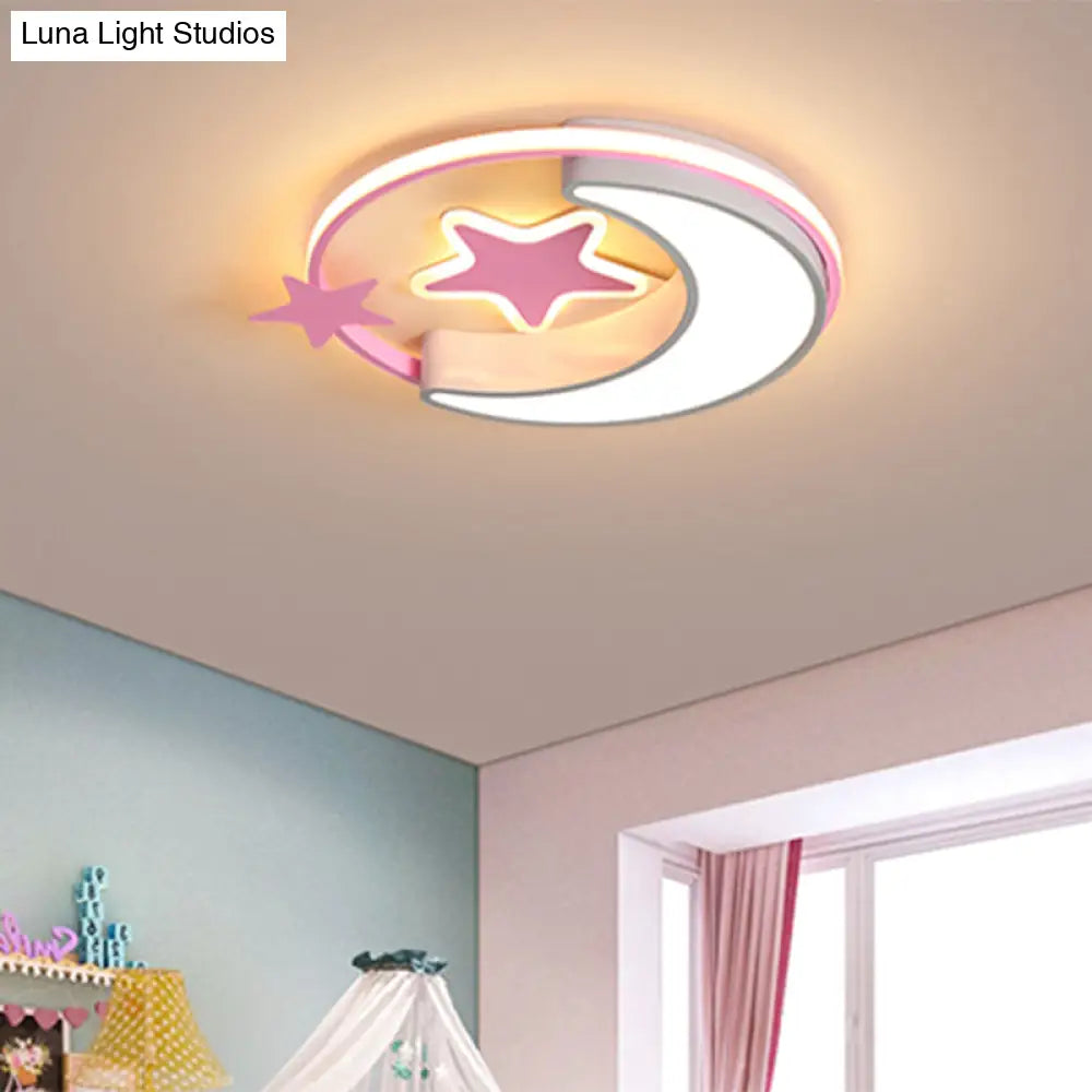 Nordic Led Ceiling Lamp For Children’s Bedroom With Star And Moon Design In Gold Pink Or Blue