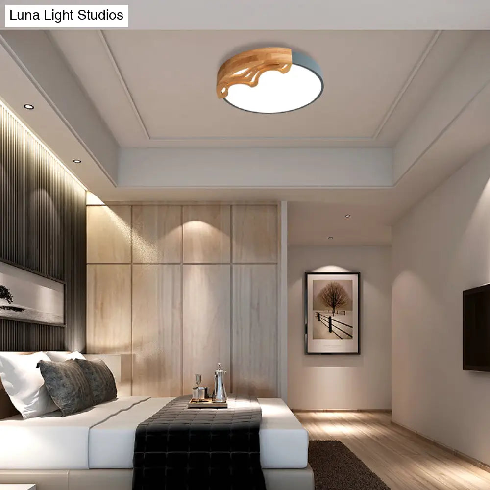 Nordic Led Ceiling Light - Thin Round Acrylic Flushmount With Wavy Wood Pattern White/Grey/Green