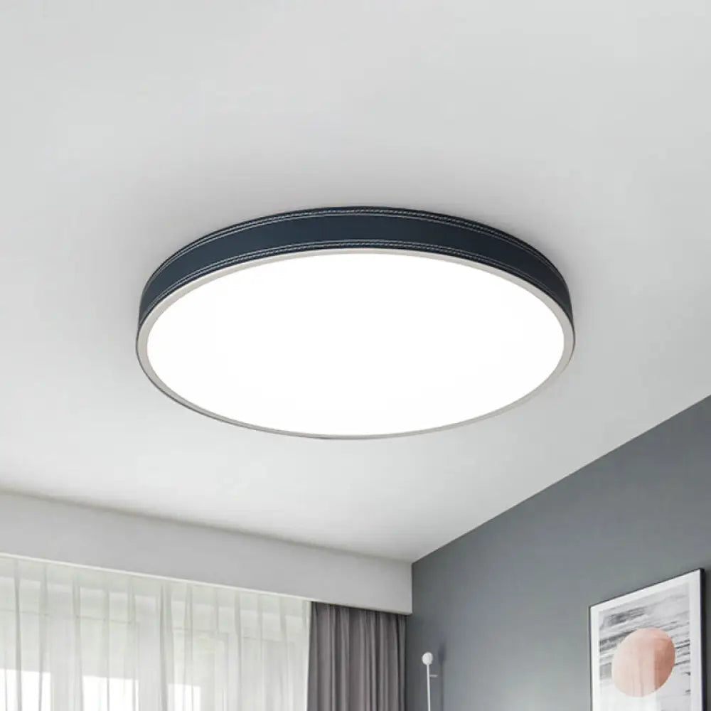 Nordic Led Disk Ceiling Light – Red/Blue/Green Leather Flush Mount For Bedroom Warm/White