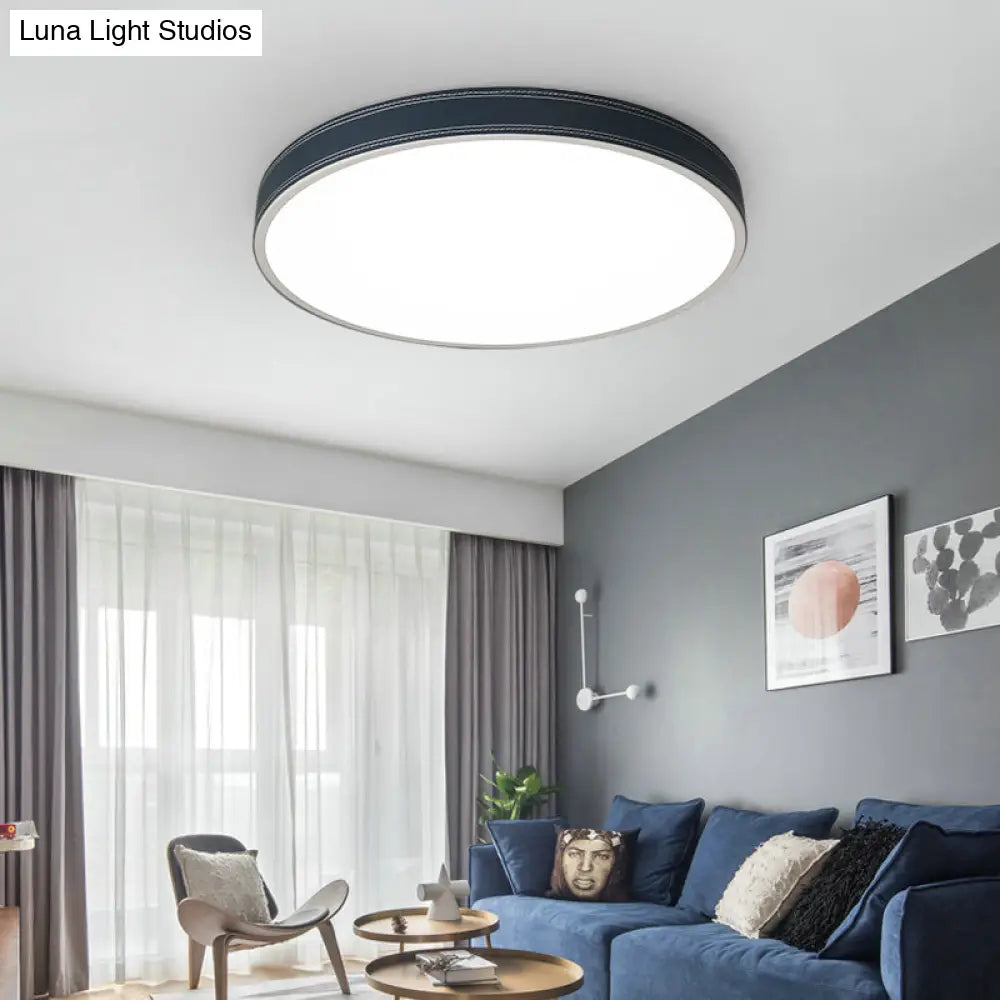 Nordic Led Disk Ceiling Light – Red/Blue/Green Leather Flush Mount For Bedroom Warm/White