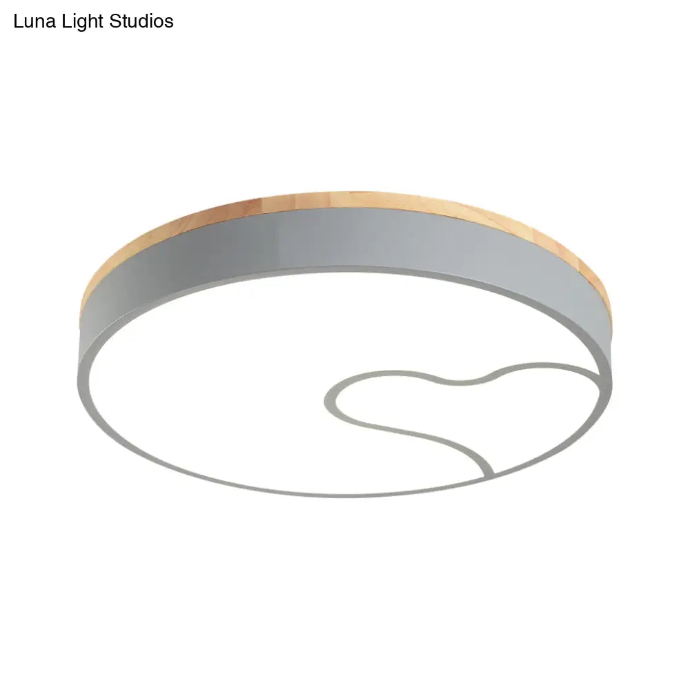Nordic Led Flush Light With Metal Round Shade - Green/Grey/White Ceiling Lamp In Warm/White