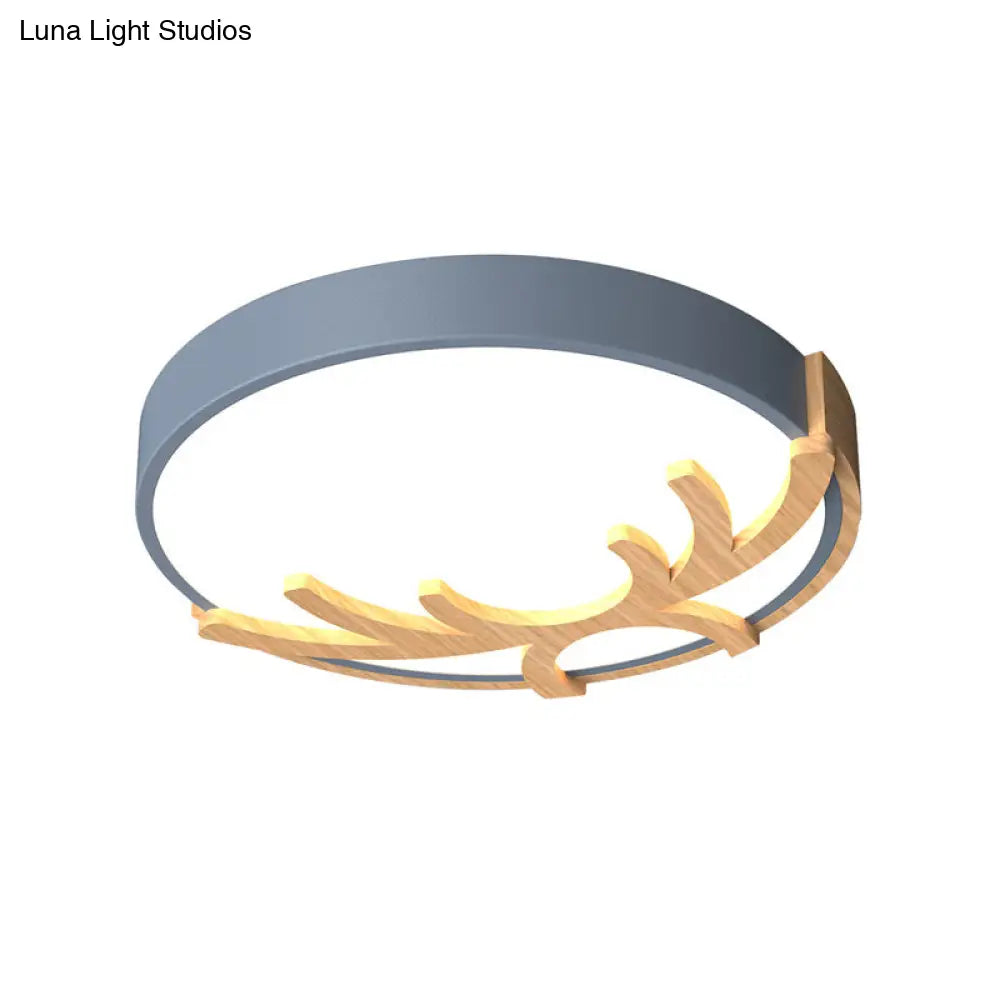 Nordic Led Flushmount Acrylic Ceiling Fixture With Wood Antler - White/Green/Gray