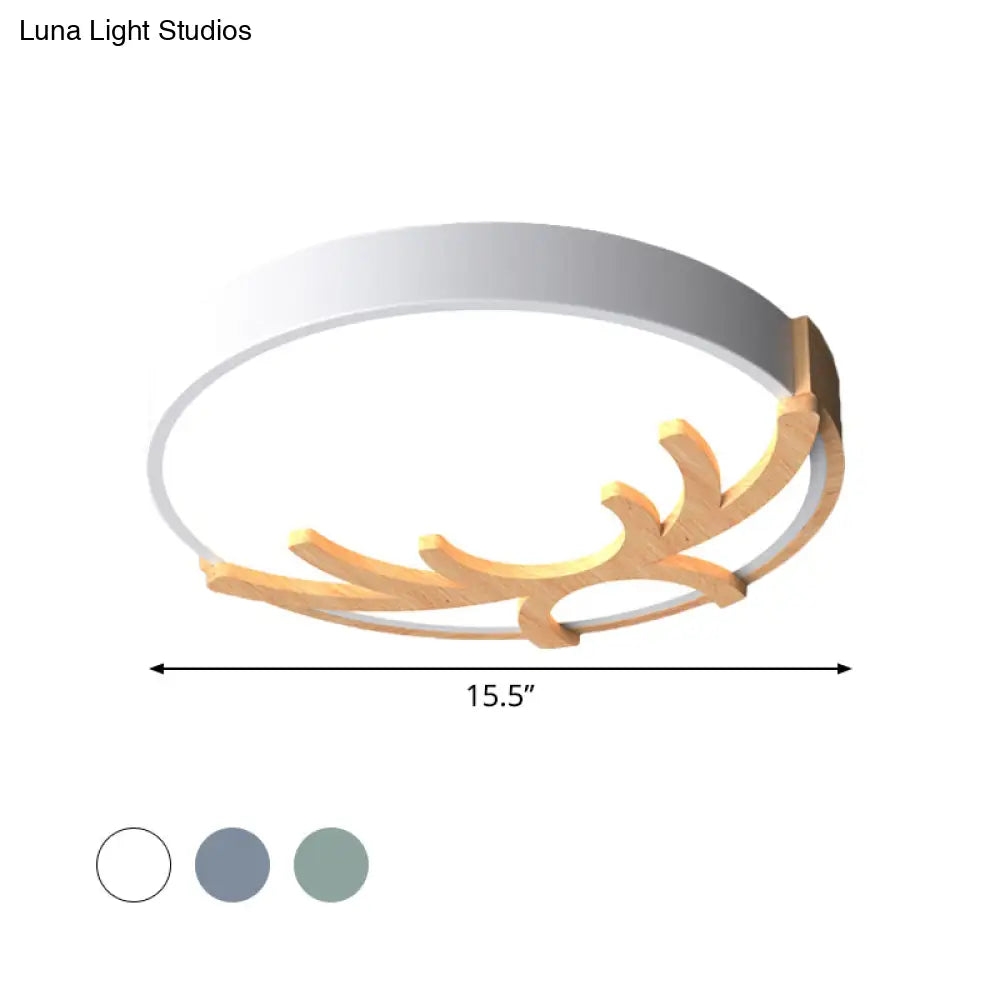 Nordic Led Flushmount Acrylic Ceiling Fixture With Wood Antler - White/Green/Gray