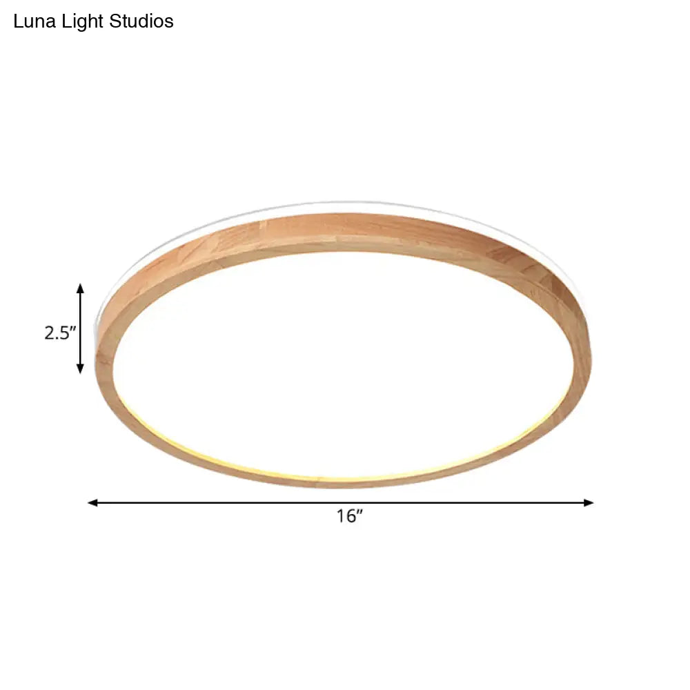 Nordic Led Wood Circle Ceiling Lamp With Acrylic Shade - Flush Mount Recessed Lighting Warm/White