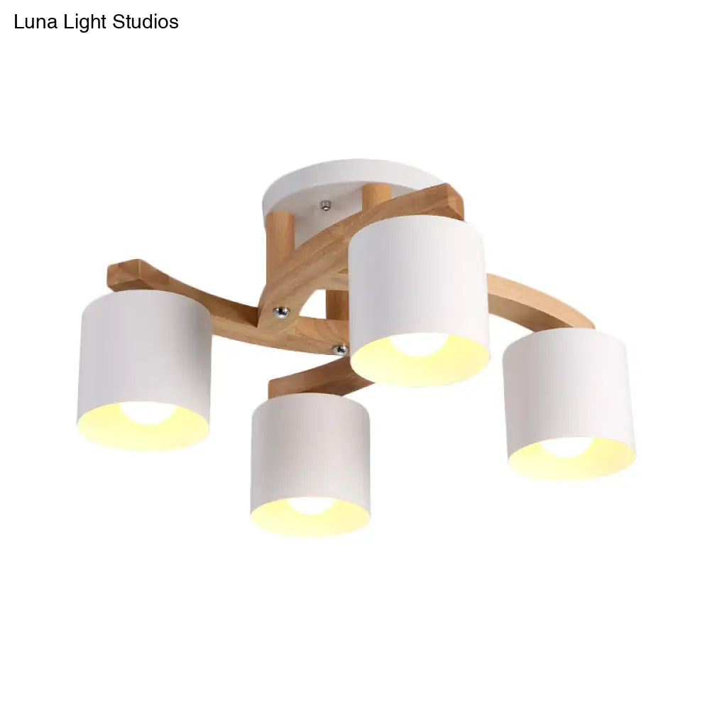 Nordic Metal Flush Mount Light For Living Room Villa - Cylinder Shade Semi Ceiling Lamp