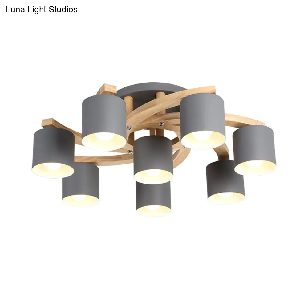 Nordic Metal Flush Mount Light For Living Room Villa - Cylinder Shade Semi Ceiling Lamp