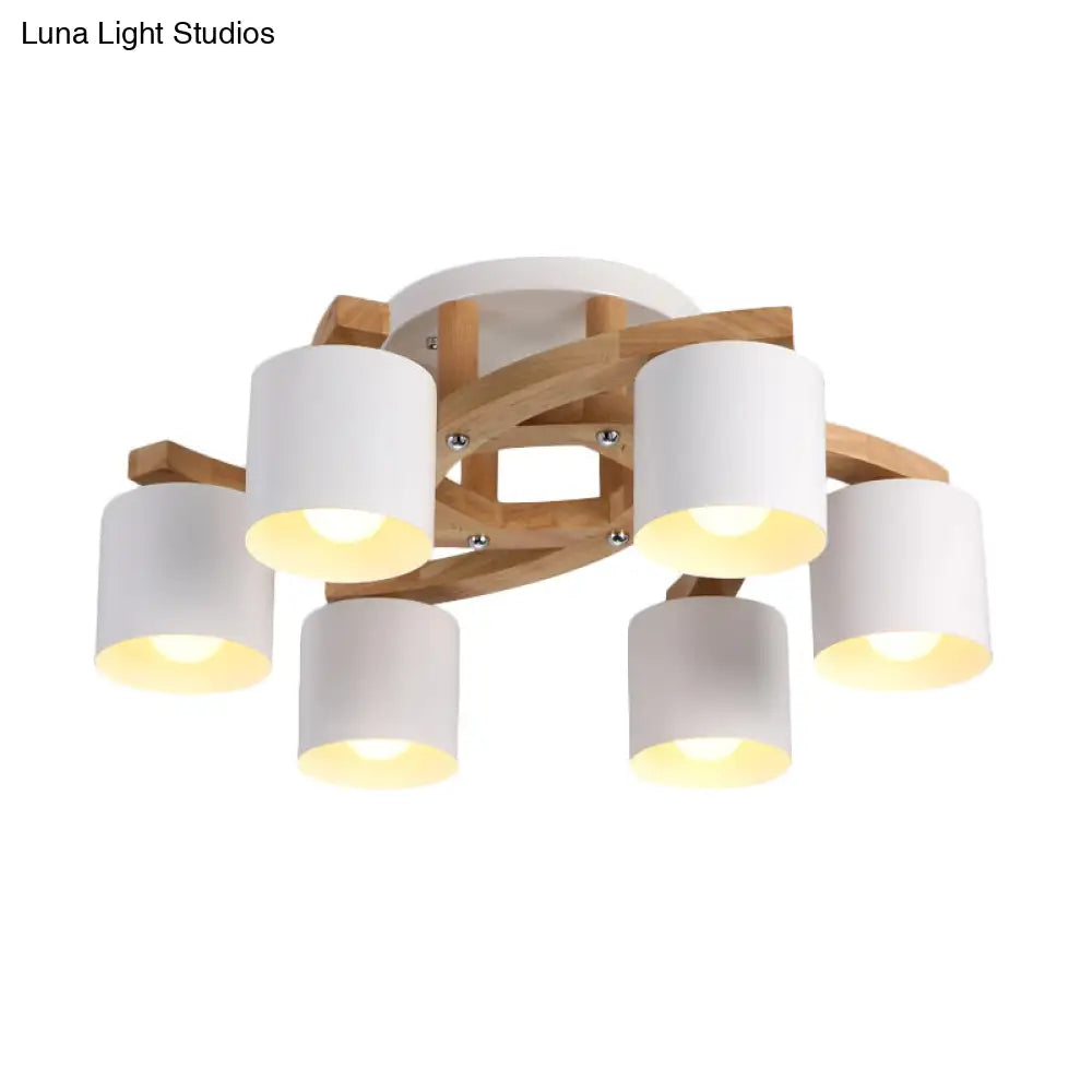 Nordic Metal Flush Mount Light For Living Room Villa - Cylinder Shade Semi Ceiling Lamp