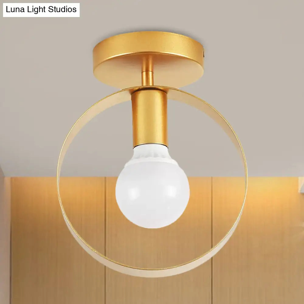 Nordic Metal Semi - Flush Mount Ceiling Light In Gold - Triangular/Square/Round Shade 1 - Light