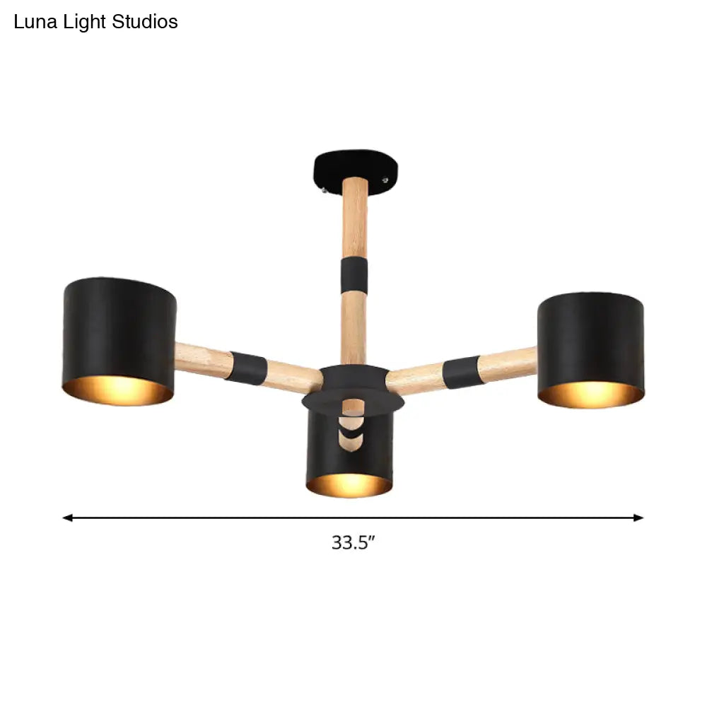 Nordic Modern Hanging Light - Cylinder Shade For Boys Bedroom Chandelier Metal & Wood Design