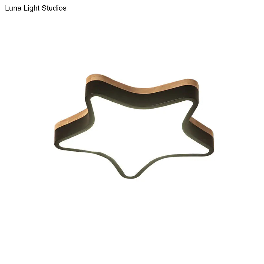 Nordic Nursing Room Star Flush Ceiling Lamp With Acrylic & Wood Panels: Slim Stylish Fixture