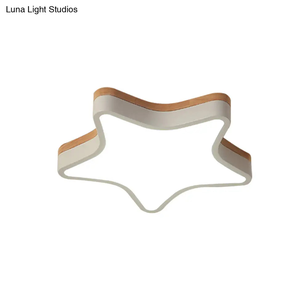 Nordic Nursing Room Star Flush Ceiling Lamp With Acrylic & Wood Panels: Slim Stylish Fixture