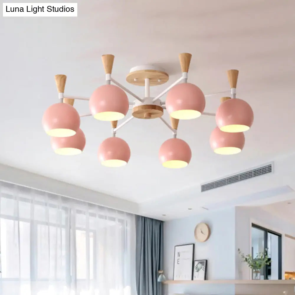 Nordic Orb Macaron Hanging Pendant Chandelier - 8 Bulbs Metal Light For Nurseries