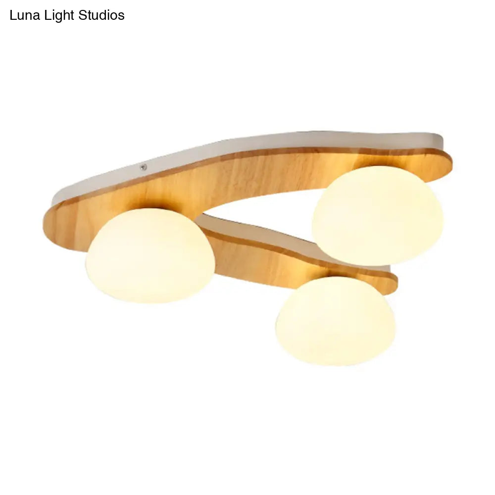 Nordic Oval Milk Glass Wood Ceiling Mount Light For Study Room