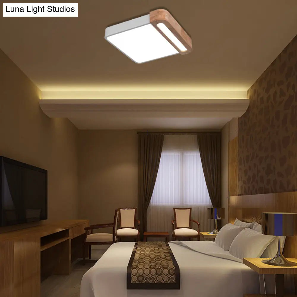Nordic Square Acrylic Flush Light 12’/16’ Led Surface Ceiling Lamp In Grey/White/Red With Wood