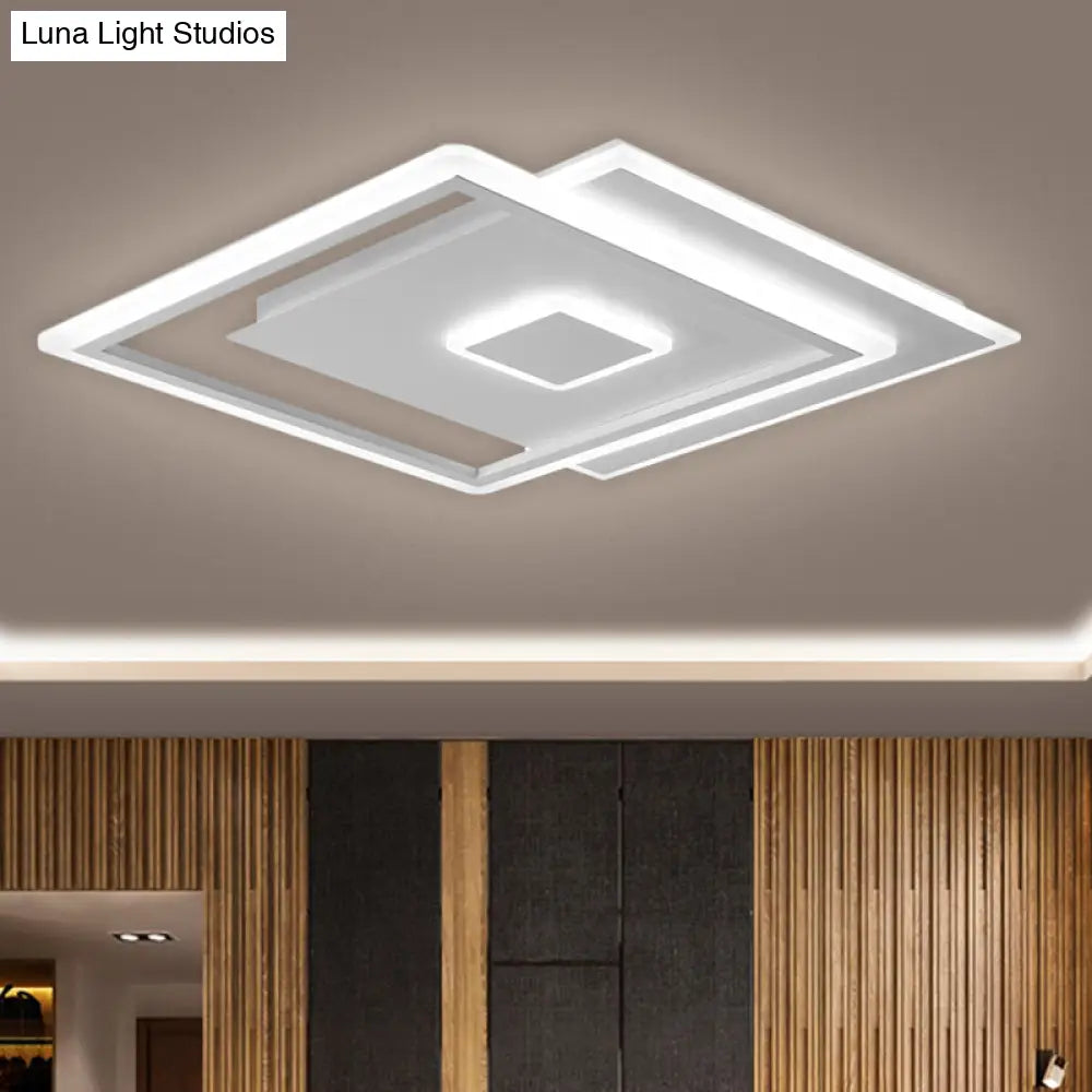 Nordic Square Ceiling Lamp In Black/White Clear Glass Led Bedroom Light Fixture 16.5’/20.5’