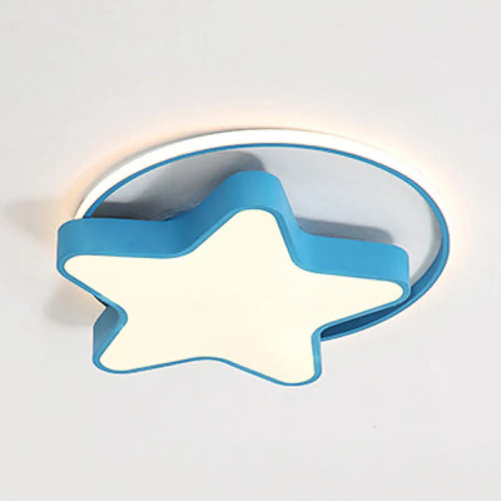 Nordic Star Led Flush Mount Ceiling Light With Acrylic Ring For Kid’s Room Blue / 18’ Warm