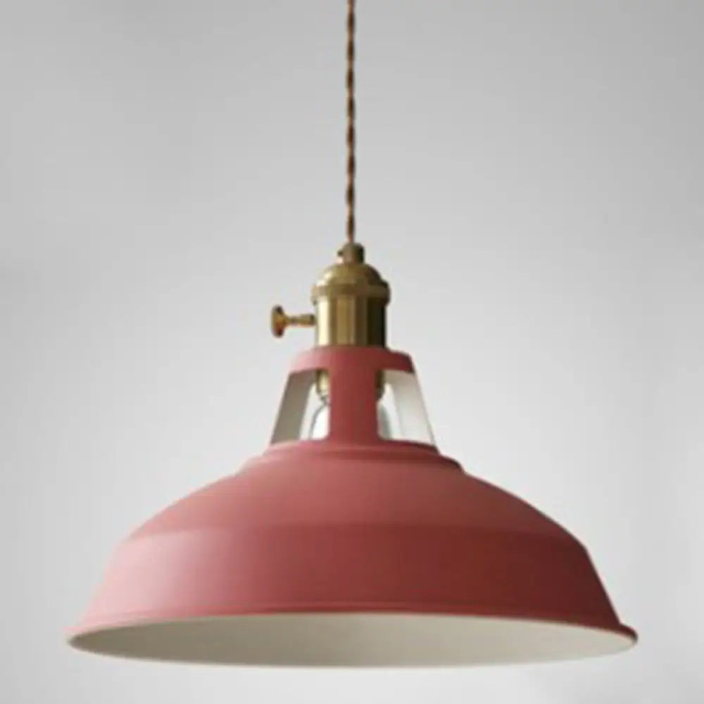 Nordic Style Hanging Lamp With Metal Shade And Colorful Macaron Finish For Kitchen Barn Pink