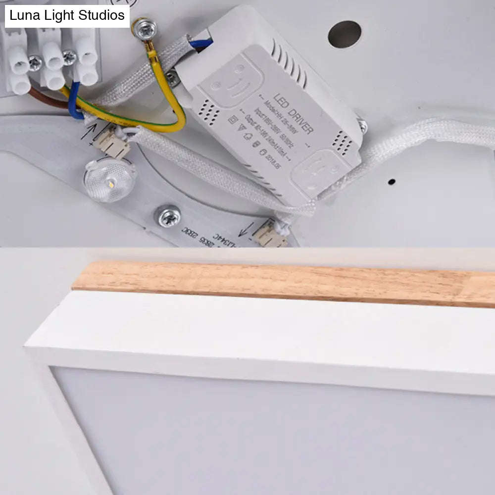 Nordic Style Led Ceiling Lamp – White Acrylic & Wood Square Design 16’/19.5’ Width