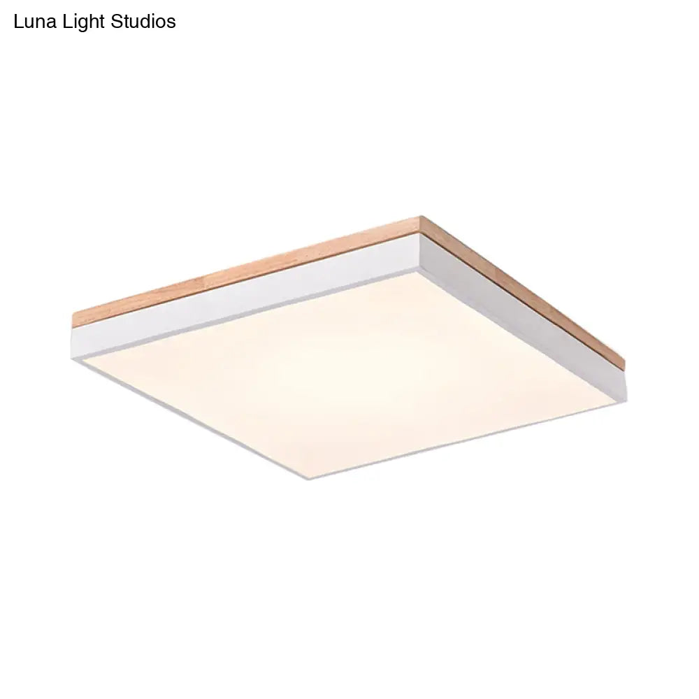 Nordic Style Led Ceiling Lamp – White Acrylic & Wood Square Design 16’/19.5’ Width