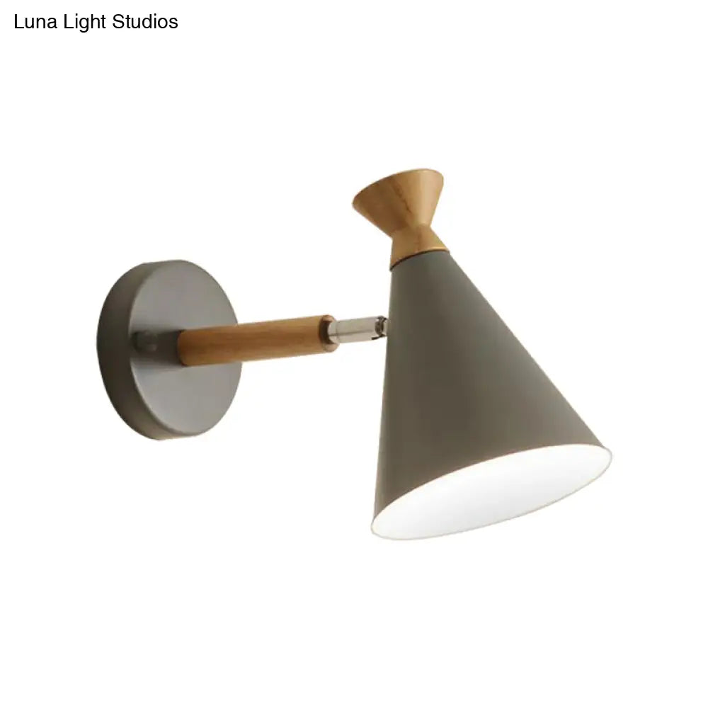 Nordic Style Metal Cone Shade Wall Light: 1-Light Rotatable Bedside Reading Lamp In Blue Green Grey