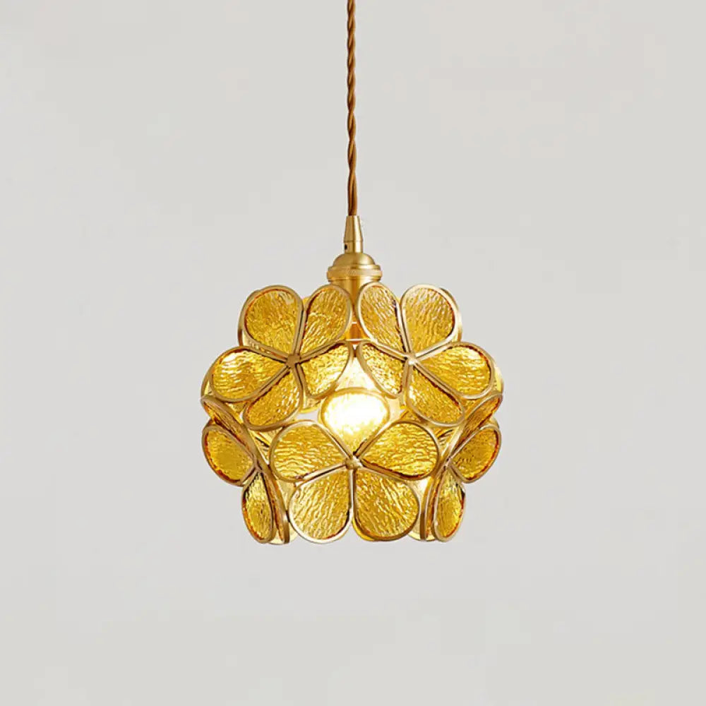 Nordic Style Metallic Pendant Ceiling Light - 1 Flower Hanging Down Lighting For Restaurants Tan