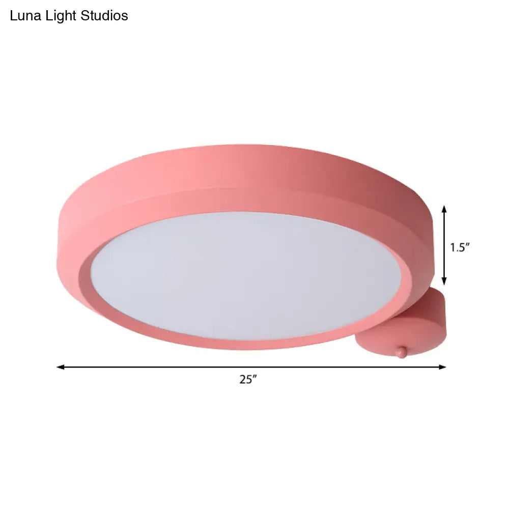 Nordic Style Round Flushmount Led Ceiling Light In Blue/Red/Yellow With Metal Finish - Available