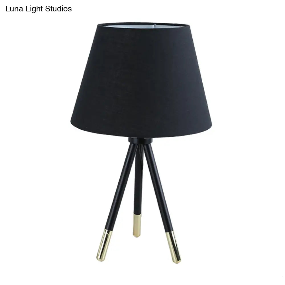 Nordic Style Tripod Night Lamp With Empire Shade Single Fabric Table Stand Light Black/White