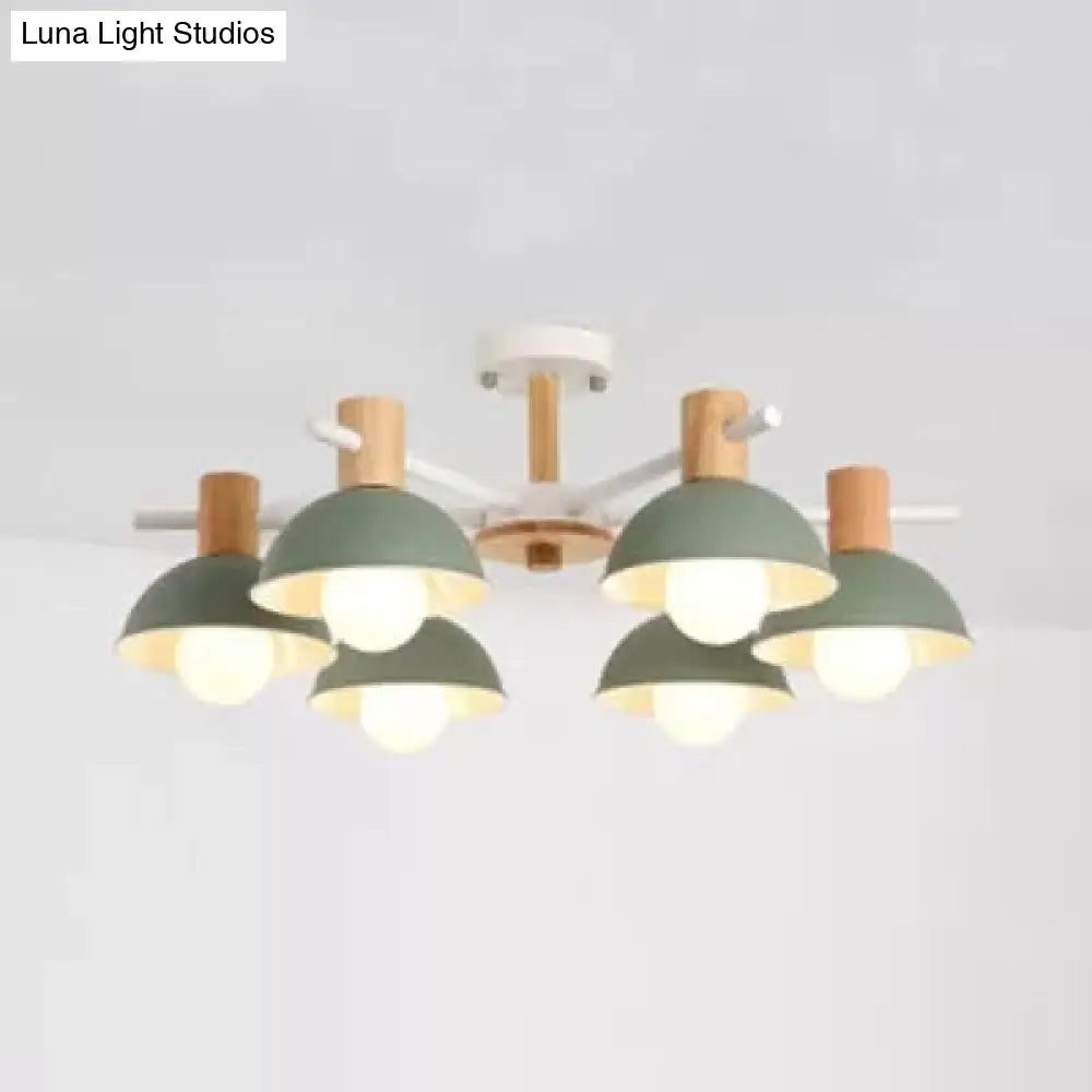 Nordic Stylish Chandelier With Domed Metal Shade - 6 Heads Office Hanging Lamp