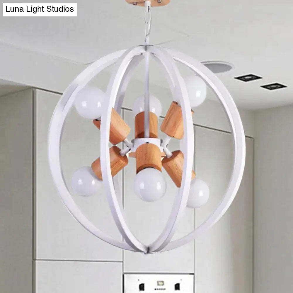 Nordic Wood Globe Chandelier Pendant Light - Led Black/White Ideal For Bedroom
