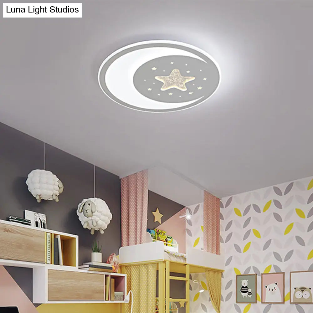 Nursery Ceiling Light: Starry Moon Night Led Flush Mount Fixture White / 17