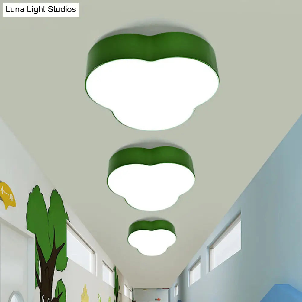 Nursery School Petals Flush Mount Lamp - Cartoon Acrylic Led Ceiling Light (White/Green)