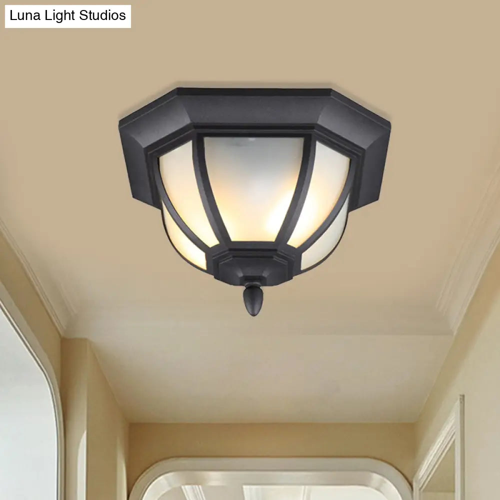 Octagon Flush Mount Ceiling Light Fixture - Classic Black Finish With Frosted Glass