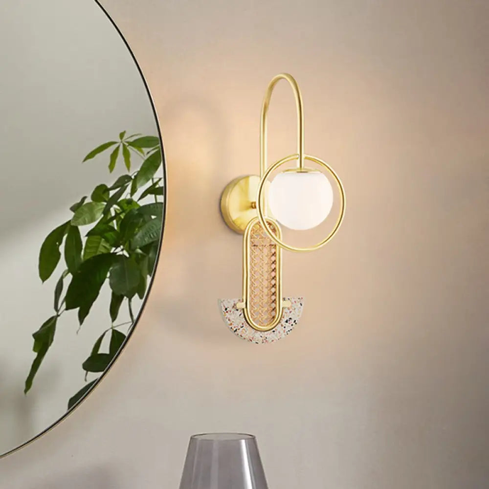 Opal Glass Ball Wall Sconce - 1-Light Gold/Black Finish Mount Lamp Gold