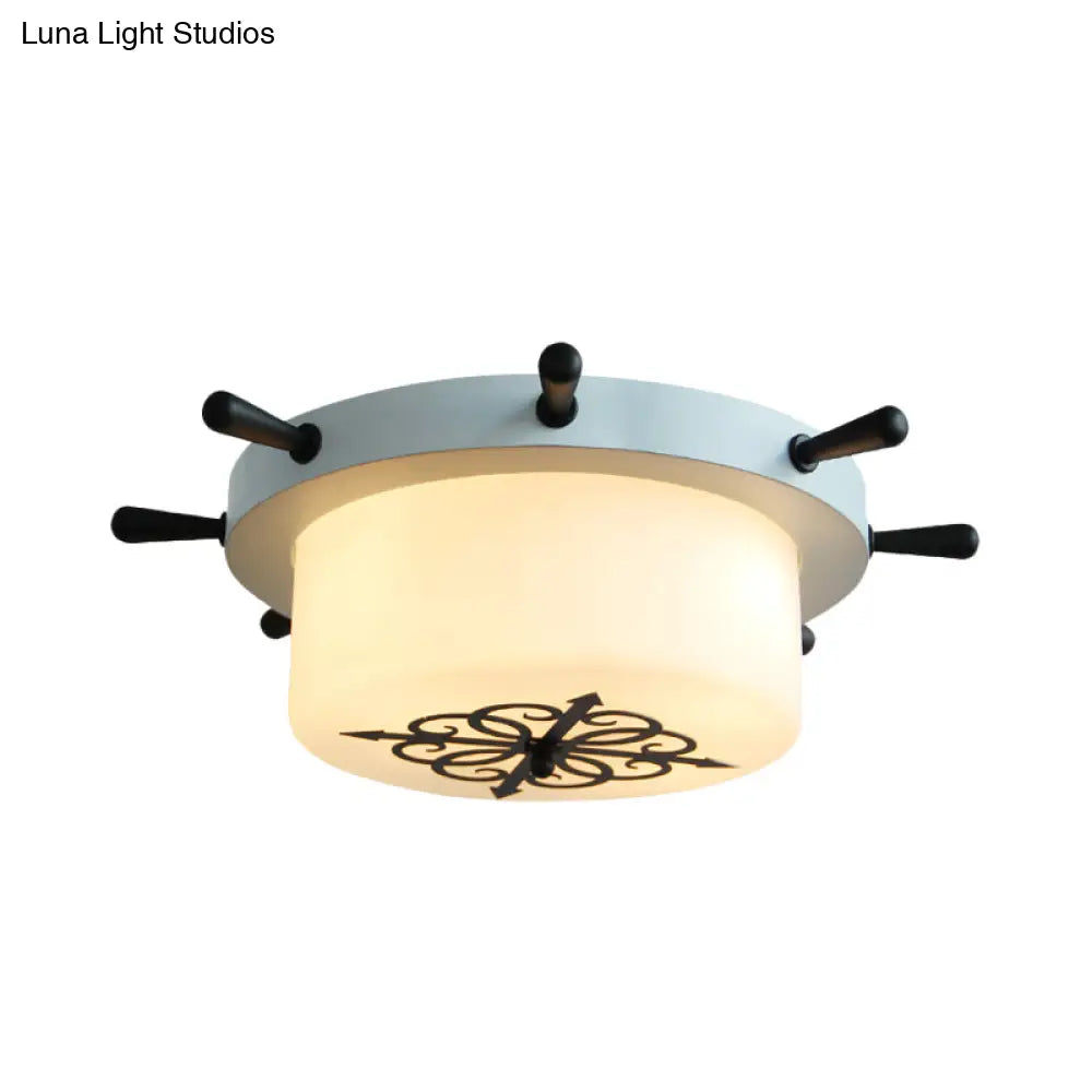 Opal Glass Drum Flush Mount Fixture - 3 Bulbs White/Light Blue/Blackish Green