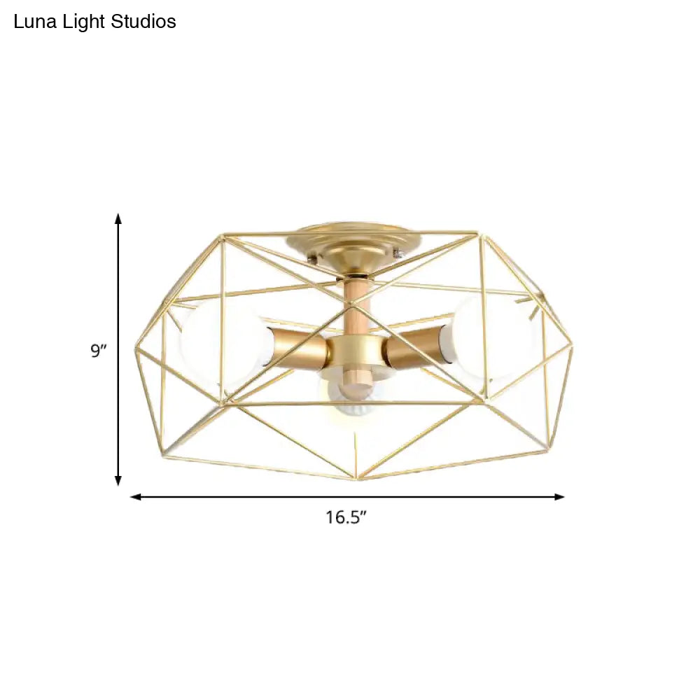 Opal Glass Geometric Semi Flush Gold Light Fixture For Industrial Bedroom - 3/4/5 Lights