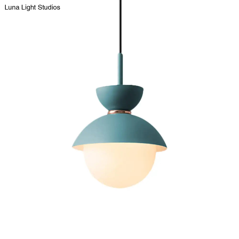 Opal Glass Hourglass Pendant Light With 1 Bulb - Ideal For Restaurants Available In Blue Pink And