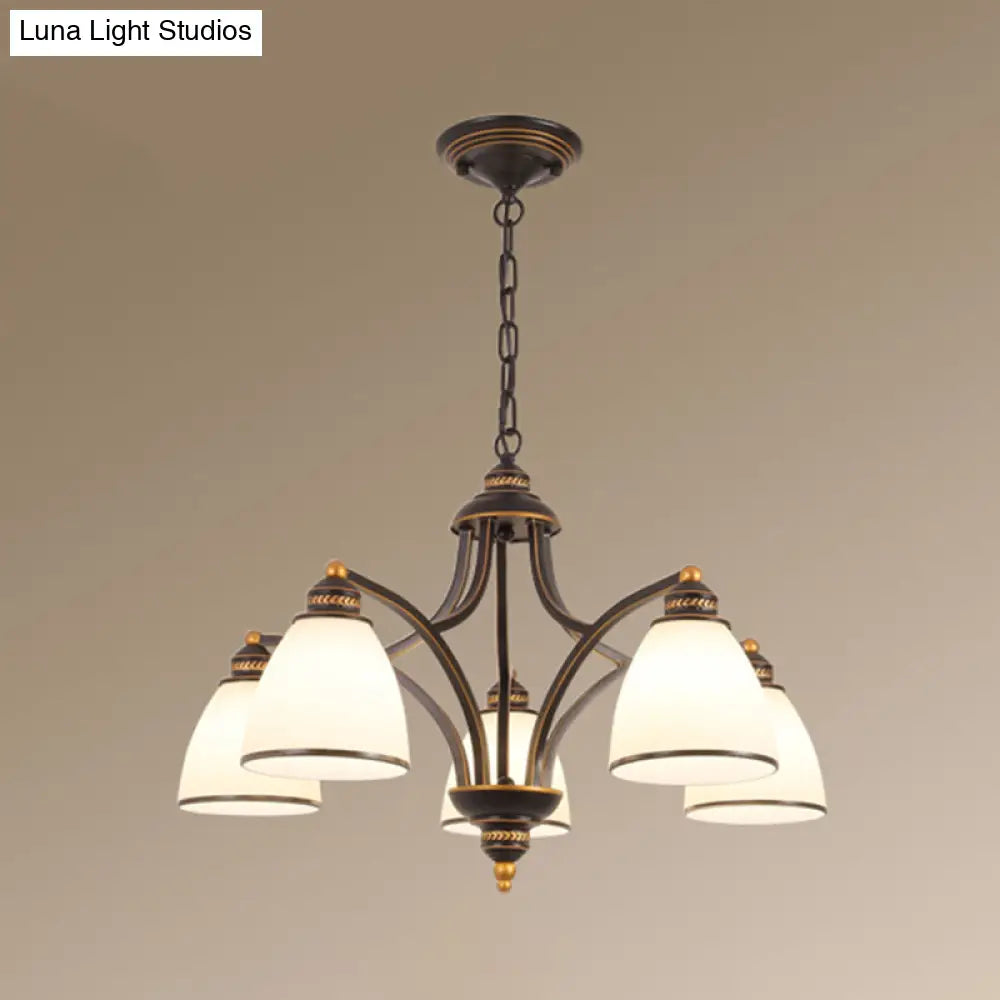Opal Glass Pendant Light Fixture - Classic Bell Chandelier For Living Room