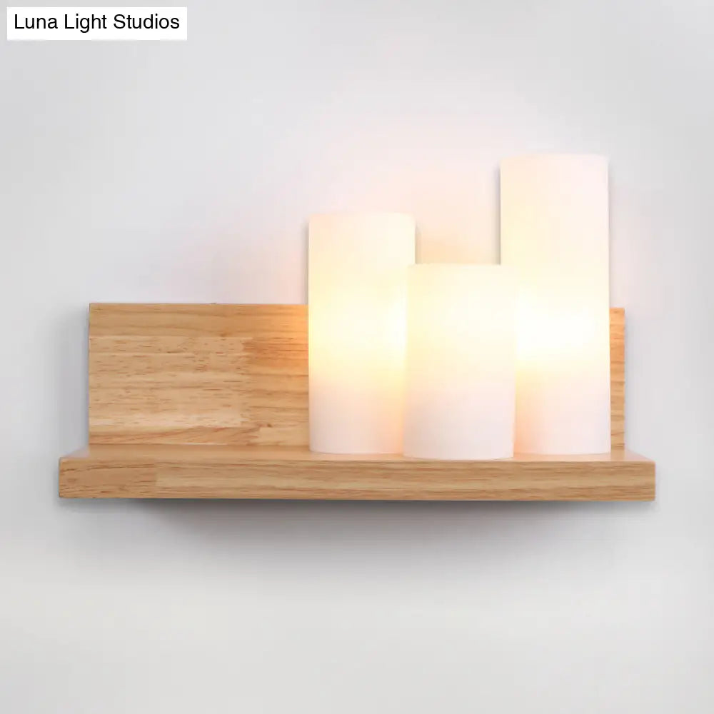 Opal Glass Shade Wood Wall Sconce With 3 Asian Heads - Perfect Dining Room Lighting