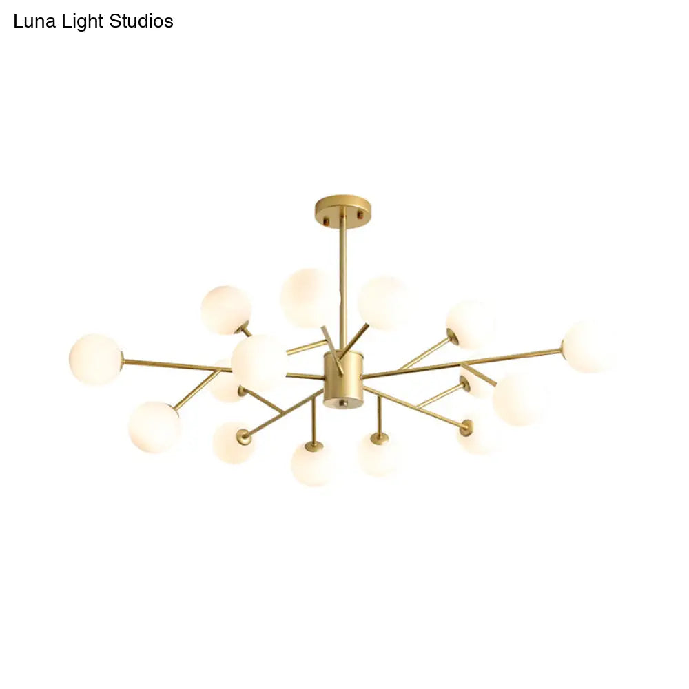 Opal Glass Sphere Gold Chandelier Pendant Light for Modern Living Rooms