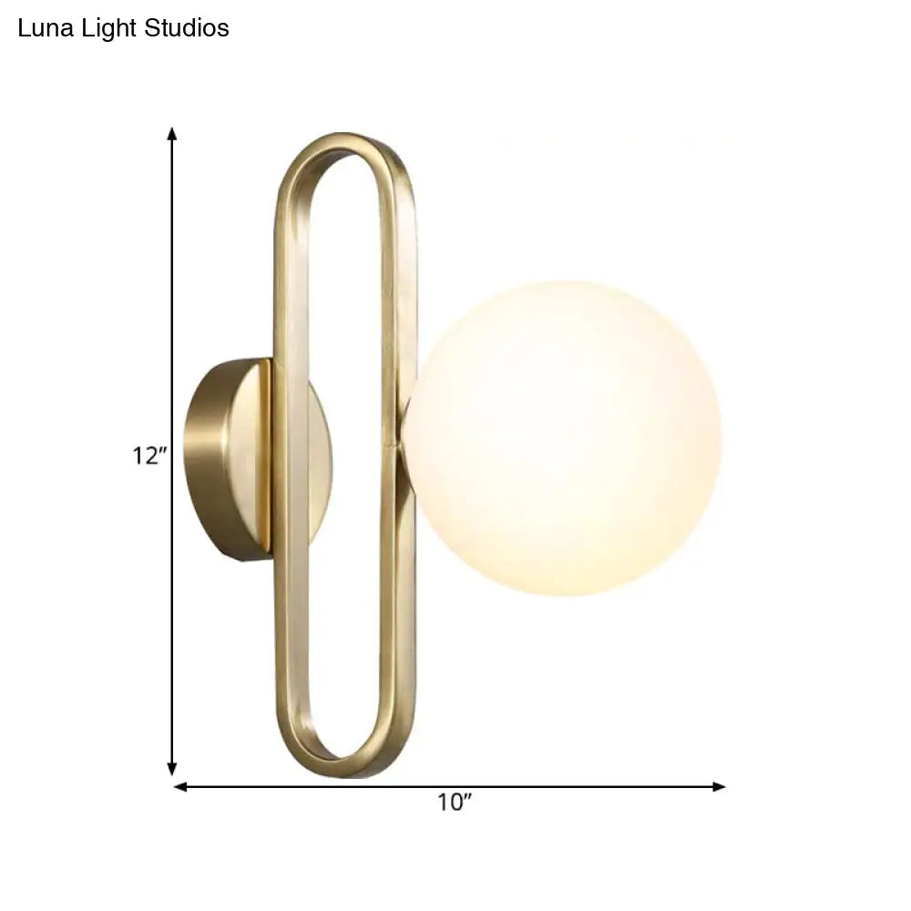 Opal Glass Sphere Sconce Light - Single Gold Wall Lighting With Oblong Decor