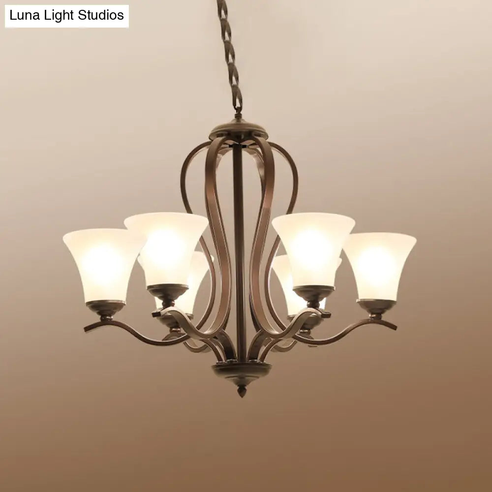Opal Glass Vintage Chandelier Pendant Lighting Black Flared Design 3/6/8 Lights Bedroom Ceiling Lamp