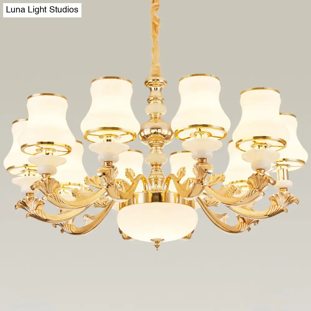 Opaline Glass Curved Chandelier - Elegant Ceiling Suspension Lamp For Living Room