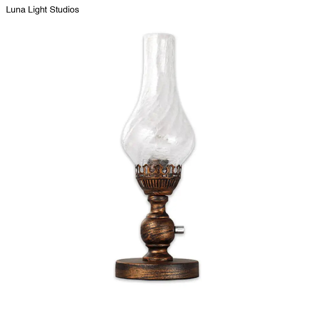 Orange/Clear Crackle Glass Desk Lighting With Iron Base - Industrial Vase Table Light For Bedroom