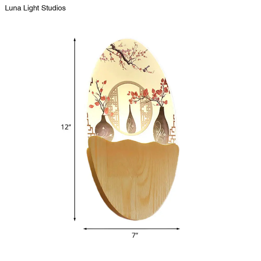 Oriental Led Acrylic Wall Lamp With Blossoms/Lotus Leaf Design - Corridor Mural Light