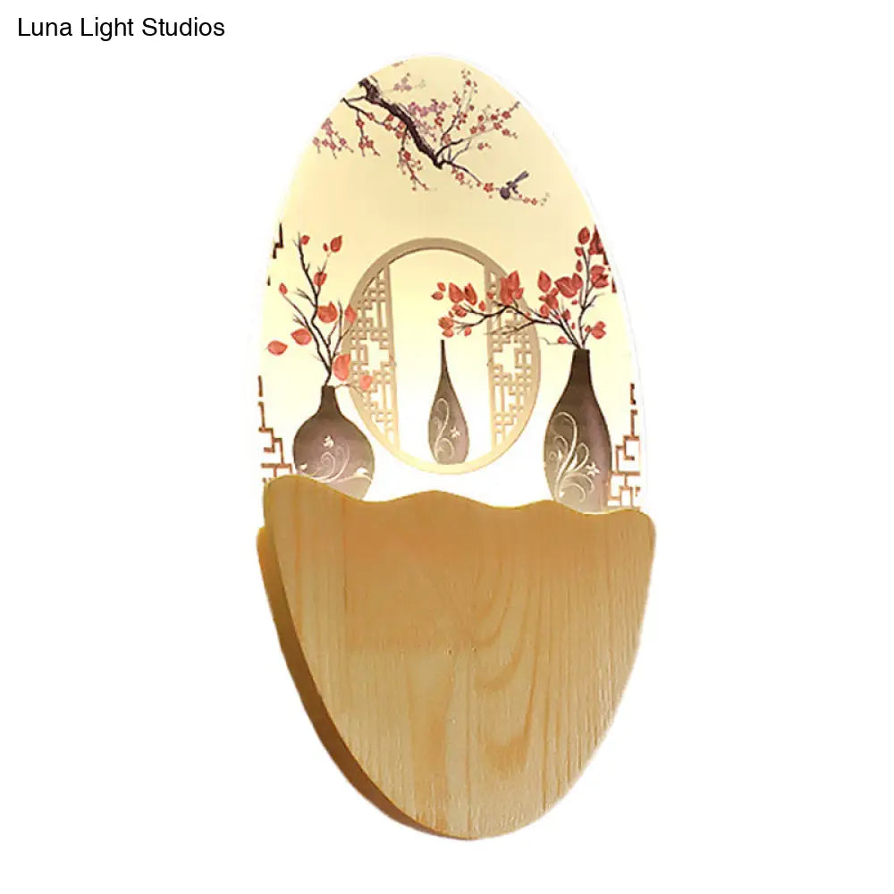 Oriental Led Acrylic Wall Lamp With Blossoms/Lotus Leaf Design - Corridor Mural Light